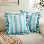 vctops Ruffle Square Throw Pillow Covers Boho Pink and Red Striped Decorative Pillowcases Set of 2, Soft Velvet Accent Cushion Cover Cases for Sofa Bed Living Room Decor (Green Grey,18"x18") - Image 2