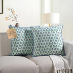 CPC Poppy Blue Block Print Throw Pillow Covers 20x20 Inch, Set of 2 by COTTONPRINTCLUB