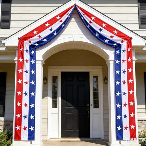 2 Pack Patriotic Bunting Banner, 4th of July Outdoor Porch Decorations 2.5 x 20 ft Red White and Blue American Flag for Memorial Day, Veterans Day, Home Yard (Independence Day-2) - Image 3