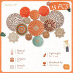 Anglechic 15 Pcs Boho Rattan Wall Baskets Hanging Decor, Orange Style - Image 2