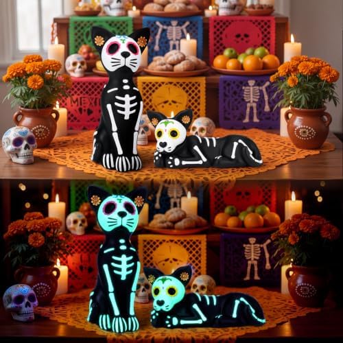 Simgoing 2 Pcs Luminous Day of The Dead Figurine Skeleton Halloween Dog - Image 5