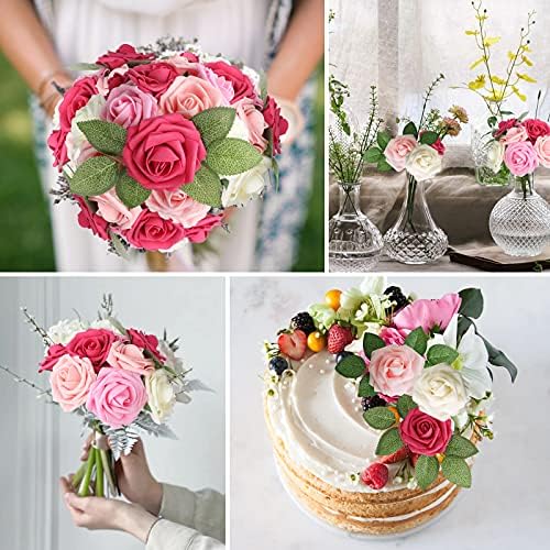 AmyHomie Seriesa Red Rose 100pcs Real Looking Artificial Flowers w/Stem - Image 5
