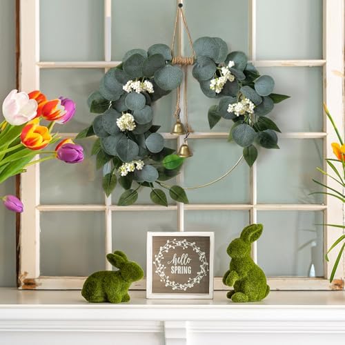 15'' Eucalyptus Wreath for Front Door Artificial Greenery Outdoor Wreath with White Berry Spring Summer Wreaths for Farmhouse Front Porch Window Porch Hanging Wall Party Wedding Decor - Image 4