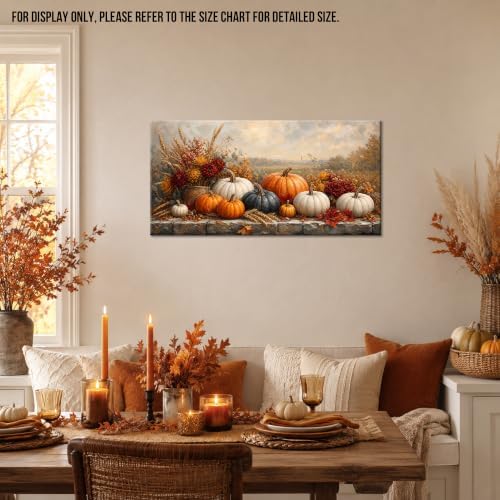 WAXWHELK Pumpkin Fall Canvas Wall Art, Autumn Thanksgiving Harvest Painting Pictures Rustic Farmhouse Artwork for Kitchen Living Room Bedroom Home Decor (16"x32") - Image 2