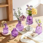 Violet Purple Glass Bud Vases in Bulk 24, Vintage Small Vases for Flowers, Table Centerpieces, Mini Flower Vase Bottle Decorative Vase Set for Wedding, Party, Baby Shower, Holiday, Home Decor - Image 3