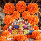 Suncalla 12 Pcs Marigold Paper Flowers Bulk, Orange, 20 Inch,31 Inch - Image 4