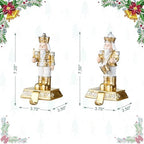 Glitzhome Nutcracker Christmas Stocking Holders, Set of 2 Gold and White Polyresin Mantel Hooks for Fireplace, Holiday Decor with Non-Slip Base - Image 3