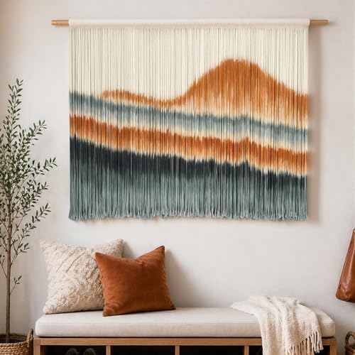 Tempospark Large Macrame Wall Hanging 59" x 39", Handmade Dip-Dyed Macrame Wall Art Tapestry, Boho Wall Hanging for Bedroom Above Bed, Living Room, Apartment, Entryways Decor (Mountain Landscape) by Tempospark