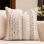 Boho Chenille Tufted Throw Pillow Covers 18x18 Inch Set of 2 Farmhouse Cream White Woven Striped Decorative Pillowcases for Couch Sofa Bed - Image 4