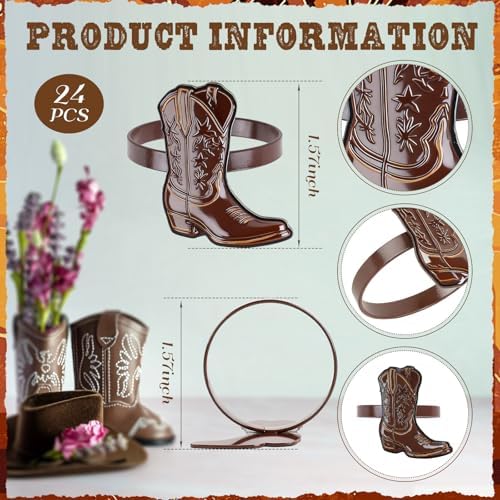 24PCS Western Party Decorations Cowboy Boot Napkin Rings Rustic Farmhouse Western Napkin Holder Metal Tissue Rings Buckles Cowboy Birthday Party Supplies - Image 4