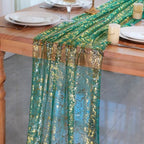10Pcs Green Gold Table Runner 10 Ft Metallic Foil Shimmer Sheer Gauze by Snowkingdom