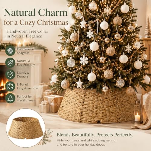 Poen Woven Rattan Christmas Tree Collar, Khaki, 42 Inch - Image 2