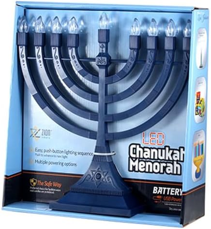 Zion Judaica Electric Hanukkah Menorah LED USB Powered Menorah Electronic Hanukkiah Battery Minorah Flamless Chanukah Candles (Blue, 2) - Image 6