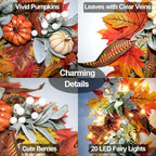 HamiFinee Fall Teardrop Swags Pre-lit Fall Swag Wreaths for Front Door - Image 3
