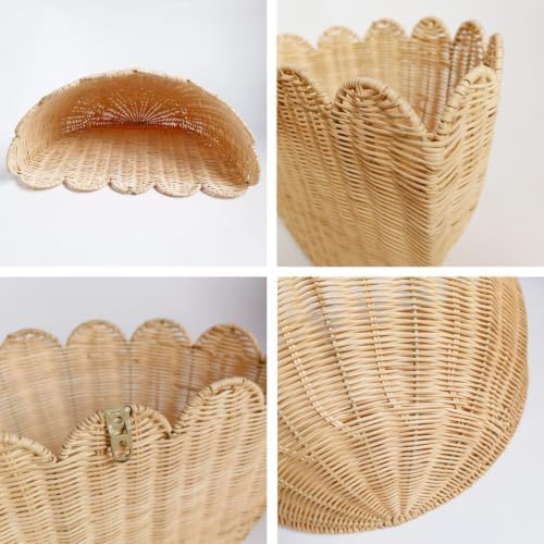 Large Scalloped Woven Faux Rattan Wall Basket Set of 2, Hand Woven Wicker - Image 6