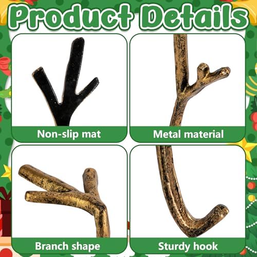 Sfcddtlg 6 Pcs Cast Iron Branch Mantle Hangers, 6 Inch Decorative Christmas Stocking Hangers with Non-Slip Pad, Brown Mantle Stocking Holder for Xmas Holiday Home Party Decoration - Image 3