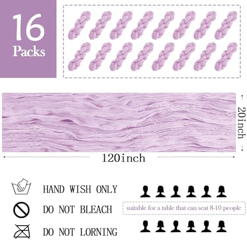 16 Pack Lavender Cheesecloth Table Runner 20 x 120 inch Gauze Table Runners 10 FT Long,Semi Sheer Boho Cheese Cloth Fabric Table Runner Bulk for Wedding,Party,Baby Shower,Bridal Shower Decoration - Image 2