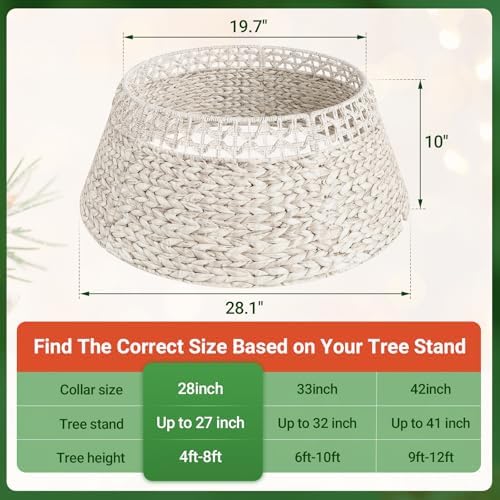 ELYKEN 28 Inch Woven Rattan Christmas Tree Collar, Stylish Seagrass & Water Hyacinth 5-Piece Xmas Tree Skirt for Artificial Trees, Wicker Tree Base Cover with Cord Cut-Out for Home Decor - Image 3