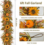 6 Ft Fall Garland for Mantle, Pumpkins Artificial Autumn Garland Decor - Image 3