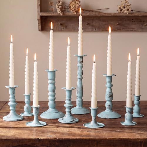 Mumufy 10 Pcs Matte Candlestick Holders, Metal Wedding Taper Candle Holders Vintage Candles Stand Set, Candle Stick Decor for Mantel Table Centerpiece Wedding Dining Table Decor Mantelpiece (Blue) by Mumufy