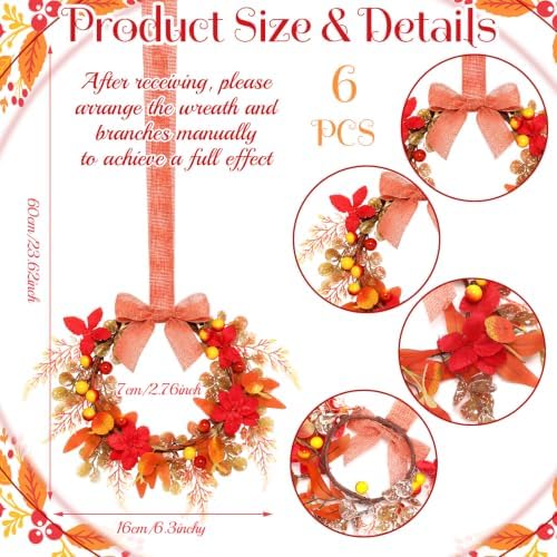 Dingion 6pc 6" Fall Mini Cabinet Wreath for Kitchen, Artificial Fall Wreath - Image 3