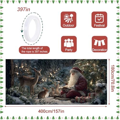 ANNA QUEEN Christmas Garage Door Banner 6×13 FT, Santa Reading Story to Forest Animals, Heart-Warming Holiday Scene, Outdoor Garage Decoration for Parties Home Decor - Image 3