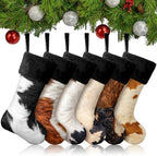 6 Pack Cow Print Christmas Stockings 20 Inch Large Plush Xmas Animal Cuff Stockings Hanging Ornaments Socks for Western Fireplace Mantel Stairway Decorations by Glimin