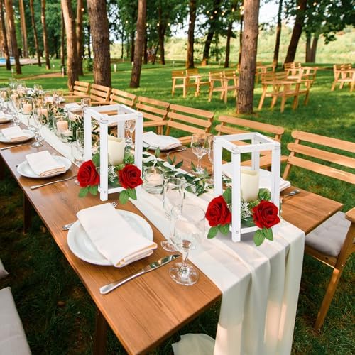 Hushee 30 Pcs Wooden Wedding Lantern Centerpiece, Red Rose, White - Image 6