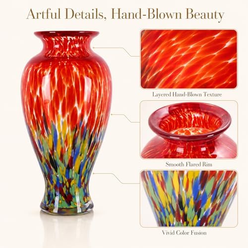 Red Green Hand Blown Glass Vase 11.8" Tall Beautiful Designer Flower Vase - Image 6