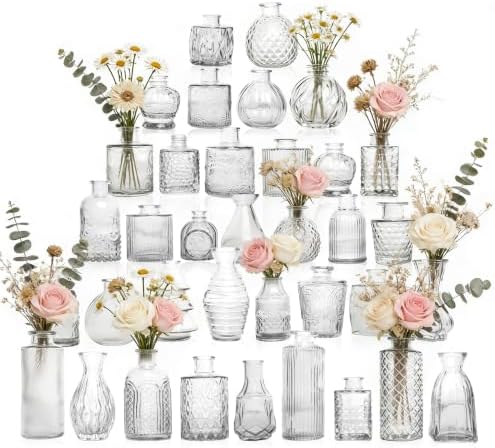 Petal Petite Small Clear Glass Bud Vase Set of 36 for Wedding Centerpieces by PetalPetite