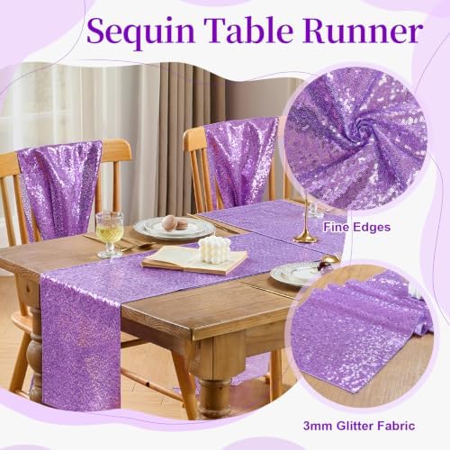 Sequin Table Runners 10 Pieces Light Purple Table Runners 12x108 Inch Glitter Dining Table Cover for Party Wedding Birthday Reception Banquet Decoration Spring Party Chair Sashes - Image 5