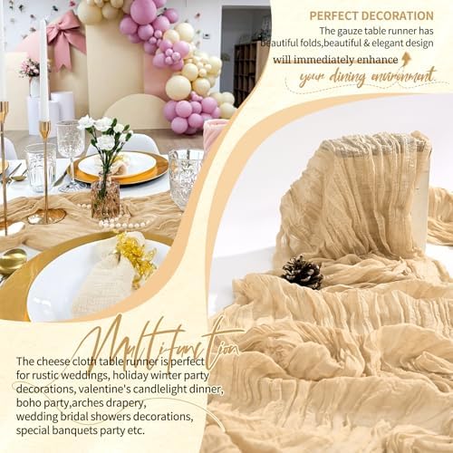30 Pack Cheesecloth Table Runner 10FT Nude Table Runner Boho Gauze Cheese Cloth Table Runners Long Rustic Sheer Table Decorations for Wedding Party Baby Bridal Shower Birthday Holiday Home - Image 6