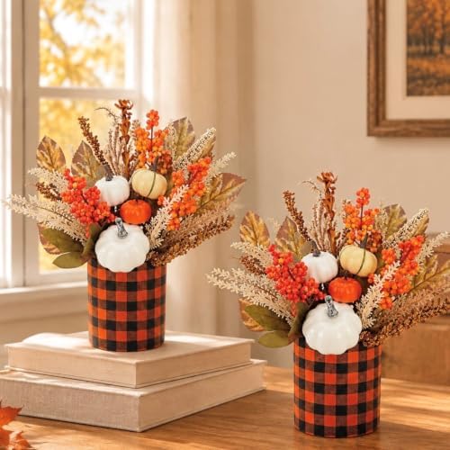 12.4" Fall Centerpieces for Tables 2PCS Thanksgiving Decor with Pumpkin by Unknown