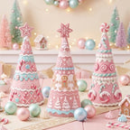 Simgoing 3 Pcs Pink Gingerbread Christmas Tree Figurines Pastel Table Decor by Simgoing
