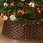 26in Christmas Tree Collar, Natural Woven Rustic & Farmhouse Holiday Decoration, 5-Piece Rattan Tree Skirt Ring Accessory for Xmas Artificial Trees(Brown) by BINSUNS