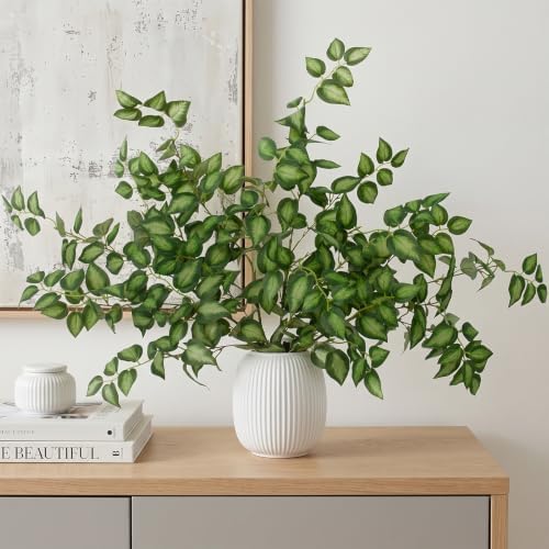 Daynight 12 Pcs Artificial Eucalyptus Leaves Stems, 35″ Long Stem Silk Plum Foliage Branches, Flexible Silk Faux Greenery for Farmhouse, Home, Kitchen and Table Centerpiece DIY Decor (12, Green) - Image 2