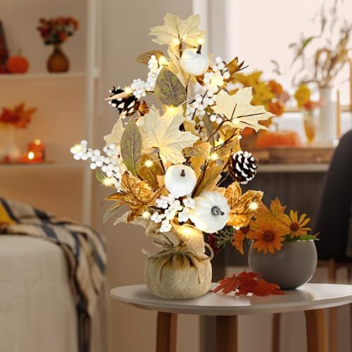 Lighted Thanksgiving Table Tree, Neutral Fall Decor for Home Centerpiece - Image 2