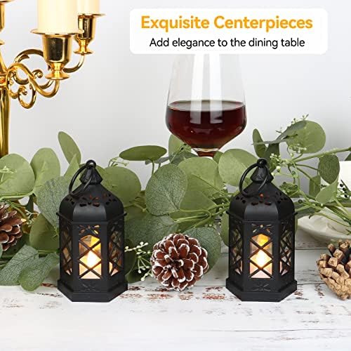 12-Pack Mini Lanterns, Small Candle Lanterns Decorative, Black Tea Light Lantern, Ramadan Eid Decor, Table Centerpiece for Wedding Halloween Christmas, Easter Decorations, Battery Included - Image 2