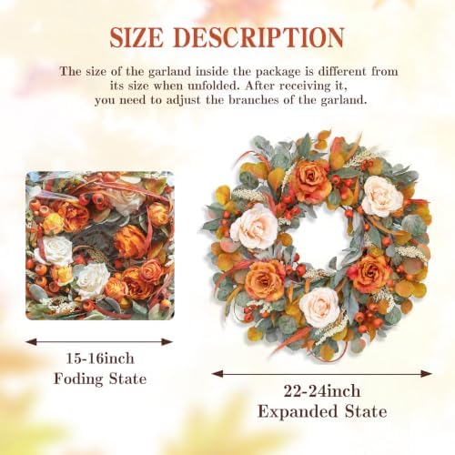 24'' Fall Wreaths for Front Door, Thanksgiving Harvest Decor - Image 3