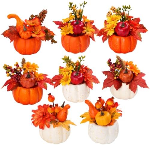 8 PCS Faux Pumpkins Mini Artificial Pumpkins for Fall Halloween Thanksgiving Holiday Home Mantel Tabletop Painting Decorations by Keeplush