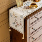 Floral Embroidered Dresser Runner 55" Non-Slip Tassels, Ivory - Image 7