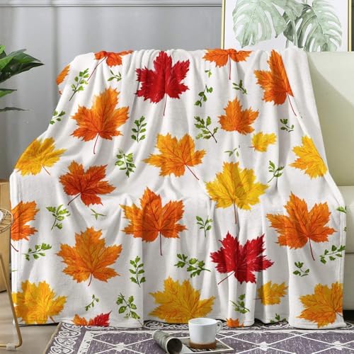 Maple Leaves Blanket, Fall Leaf Fleece Throw Blanket Queen Size for Couch Bed Sofa, Autumn Seasonal Blankets and Throws, Decor & Gifts, Super Soft Plush Flannel Blanket, 90x90 by Unknown