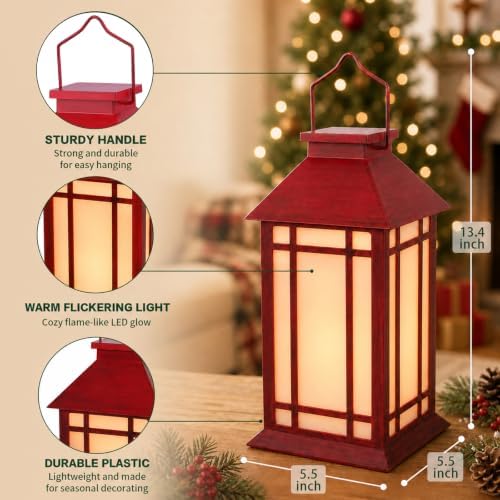 Bdor 13 Inch Christmas Outdoor Decorative Lanterns with Candle Timer 2 Pack - Image 4