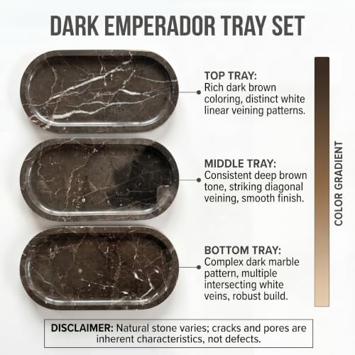 YKAJO Dark Emperador Oval Marble Tray, 9.8x4.7 Vanity Perfume Organizer - Image 4