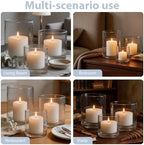 Set of 3 Hand Blown Glass Hurricane Candle Holders, Clear Seeded Bubbles Cylinder Pillar Candle Vases in 5/7/8 Inch, Farmhouse Table Centerpieces for Living Dining Kitchen Island - Image 5