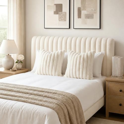 decorUhome Fall Faux Fur Throw Pillow Covers 26x26 Set of 2 Cream White - Image 6