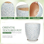 11.8 Inch Flower Pots for Indoor Plants,Ceramic Planter with Saucer Drainage Leak-Proof Mesh Gardening Gloves (Spotted Blue) - Image 3