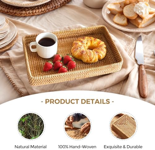 Rattan Serving Tray, Including 3 Sizes of Woven Rectangle Basket Trays - Image 5