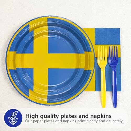 96 Pcs Sweden Flag Themed Party Decorations, Serves 24 - Image 2