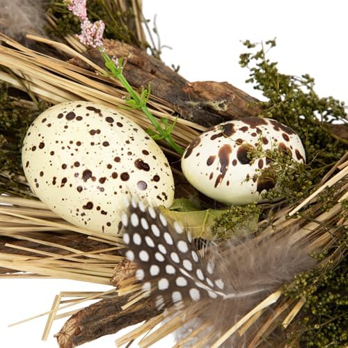 Speckled Eggs and Feathers Artificial Small Earthy Easter Wreath - 14" - Image 6